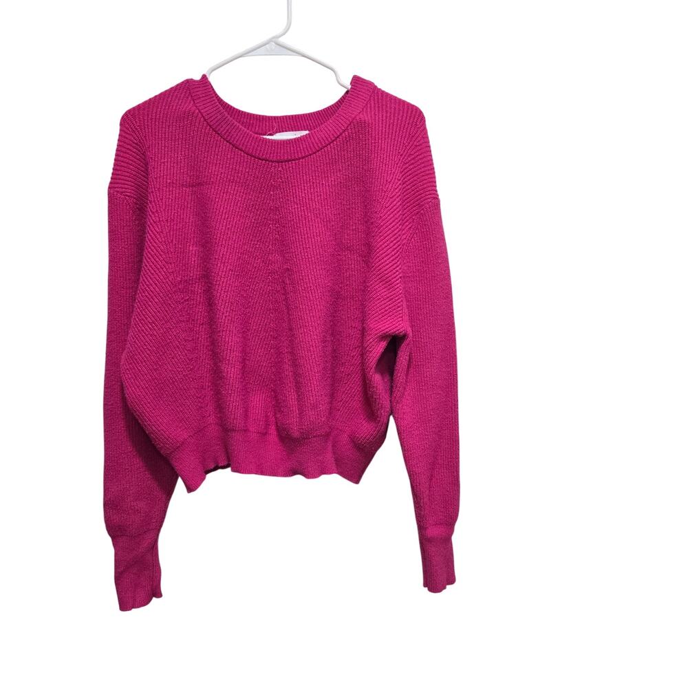 Elodie Hot Pink Ribbed Cropped Sweater Large Barbiecore